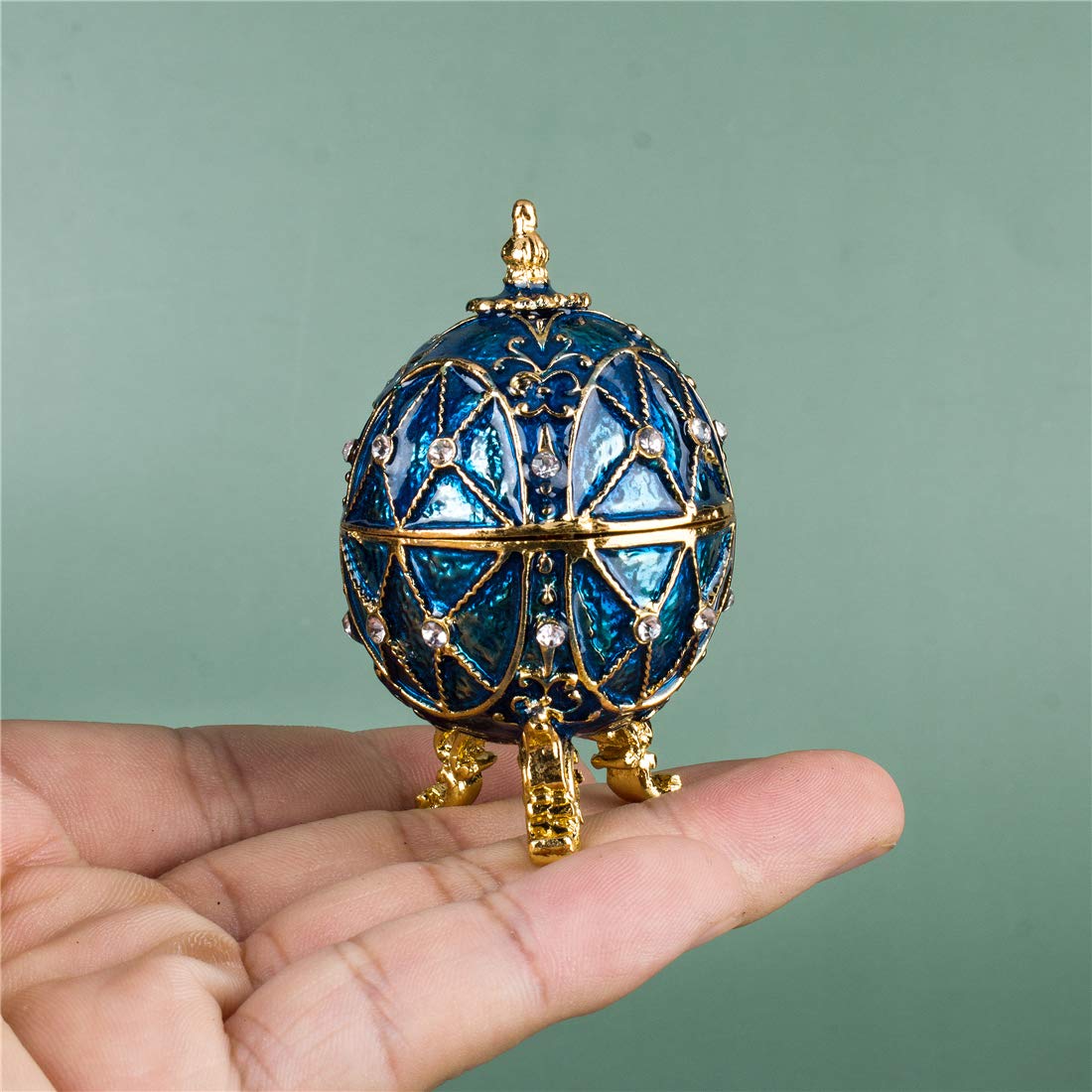 YU FENG Faberge Style Egg Shaped Trinket Box Hinged Jewelry Ring Holder Collectible Figurine Boxes Crystals