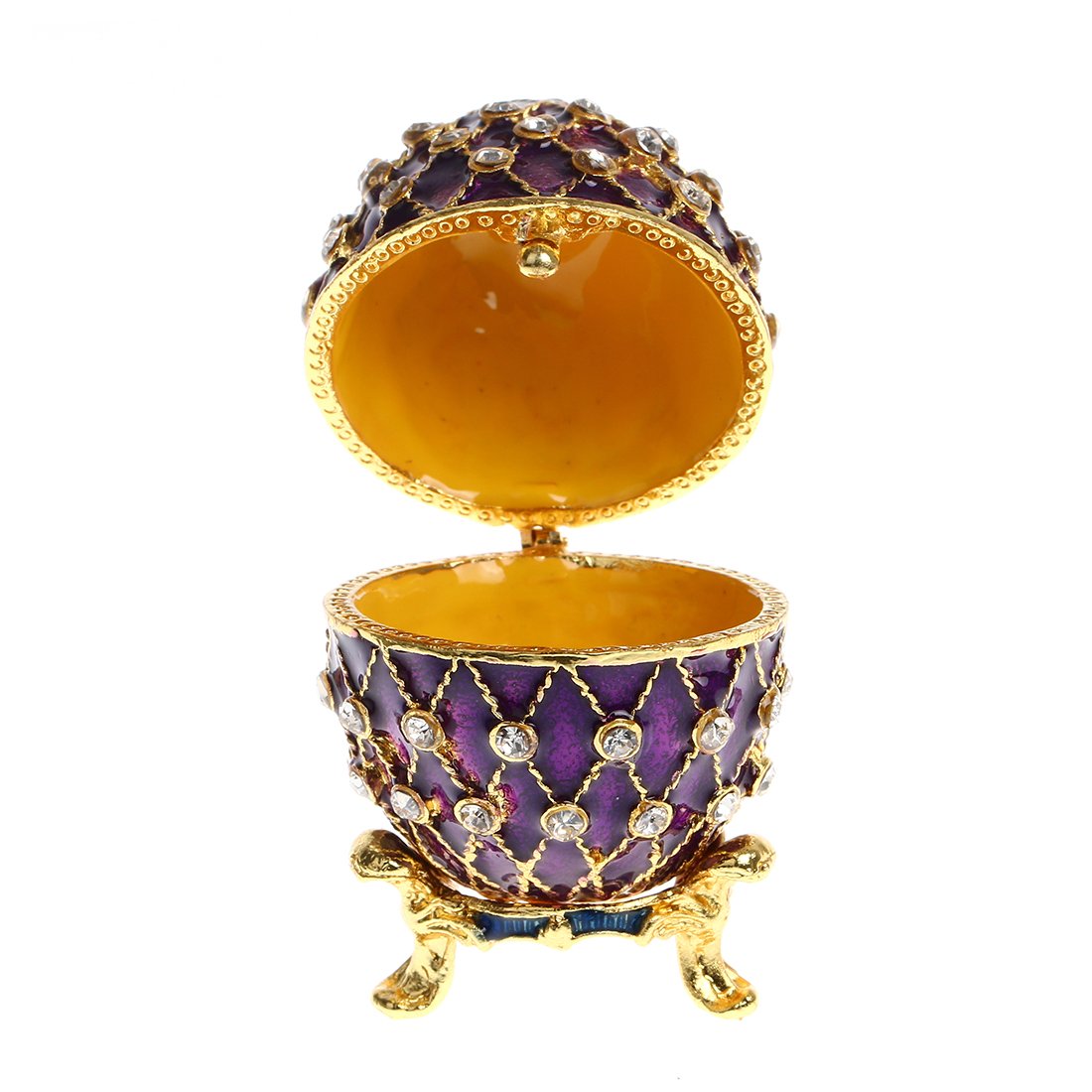 YU FENG Faberge Style Egg Shaped Trinket Box Hinged Jewelry Ring Holder Collectible Figurine Boxes Crystals