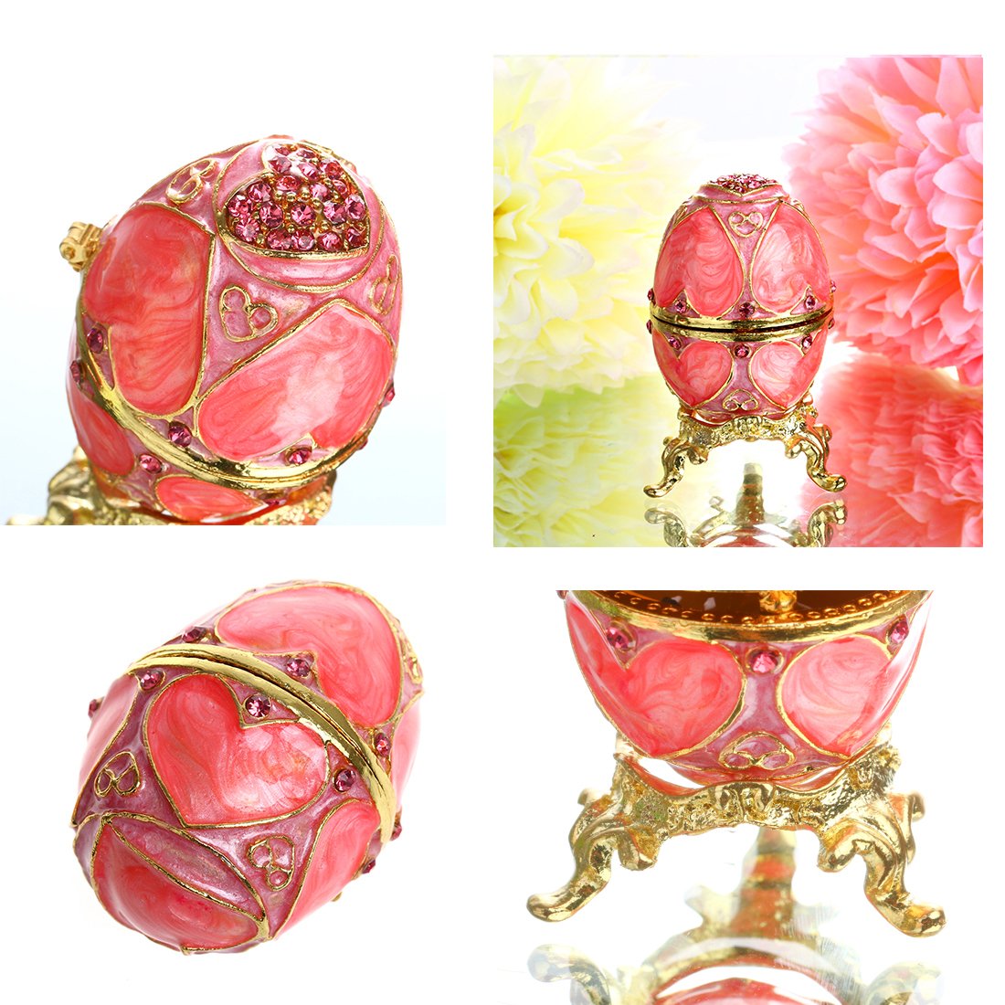 YU FENG Faberge Style Egg Shaped Trinket Box Hinged Jewelry Ring Holder Collectible Figurine Boxes Crystals