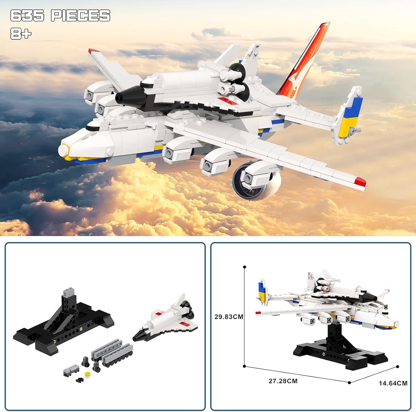 635 Pieces Antonov An-225 Mriya Building Block Set, Antonov an 225 Mriya Model Building Toys, Military Plane Fighter Buildable Toys Construction Combat Aircraft Model Kits Educational Learning Toys