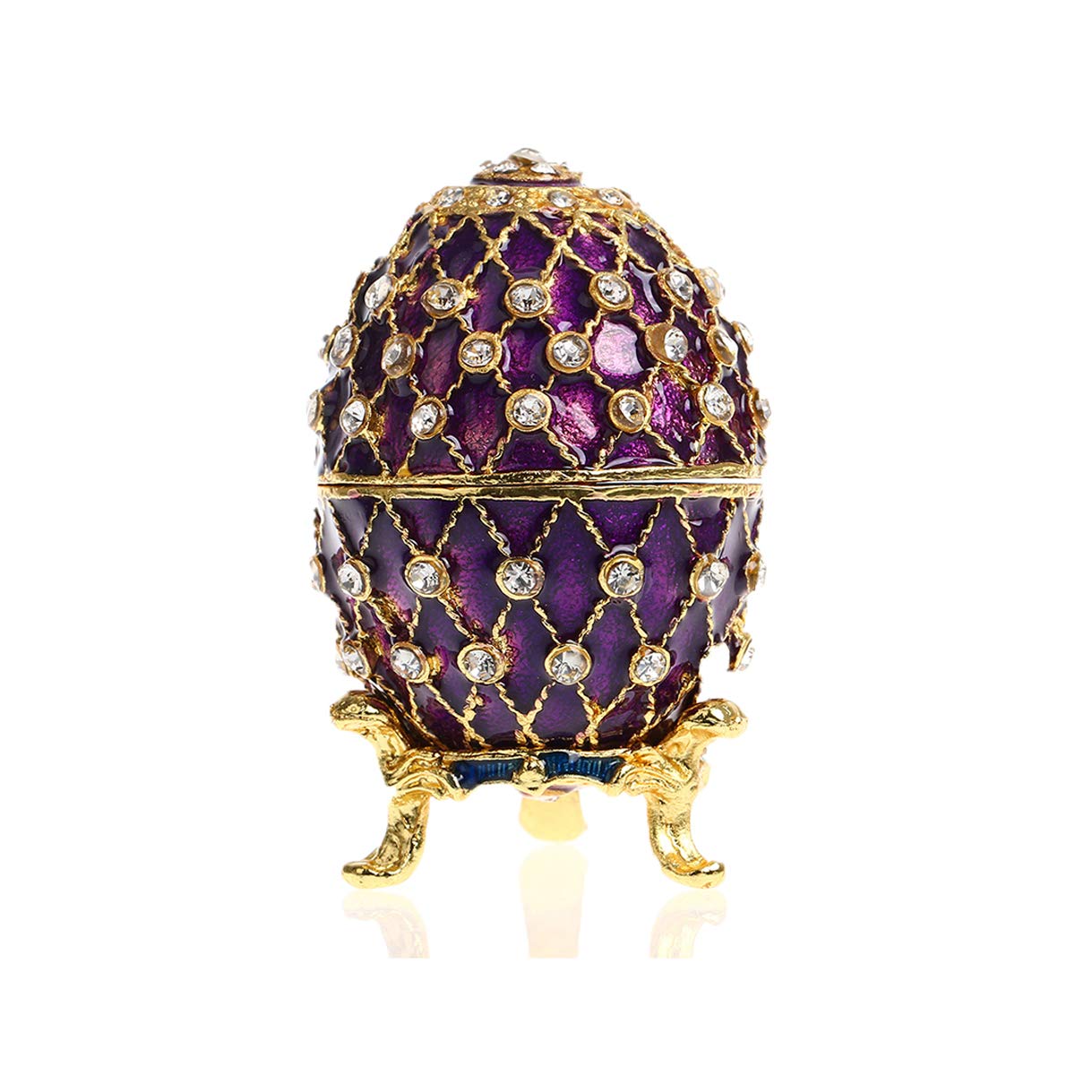 YU FENG Faberge Style Egg Shaped Trinket Box Hinged Jewelry Ring Holder Collectible Figurine Boxes Crystals