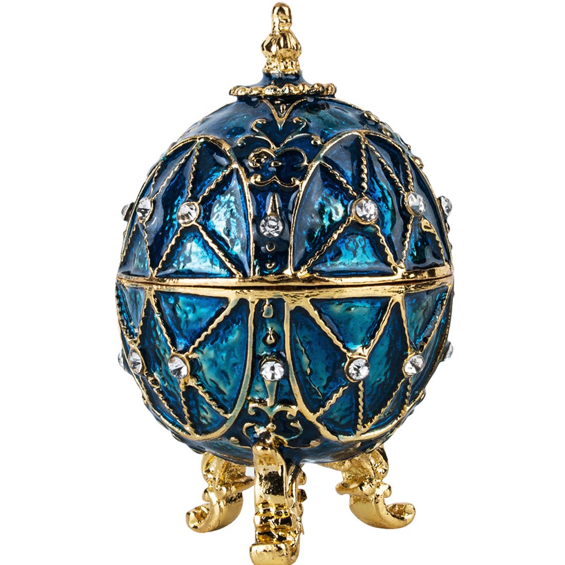 YU FENG Faberge Style Egg Shaped Trinket Box Hinged Jewelry Ring Holder Collectible Figurine Boxes Crystals