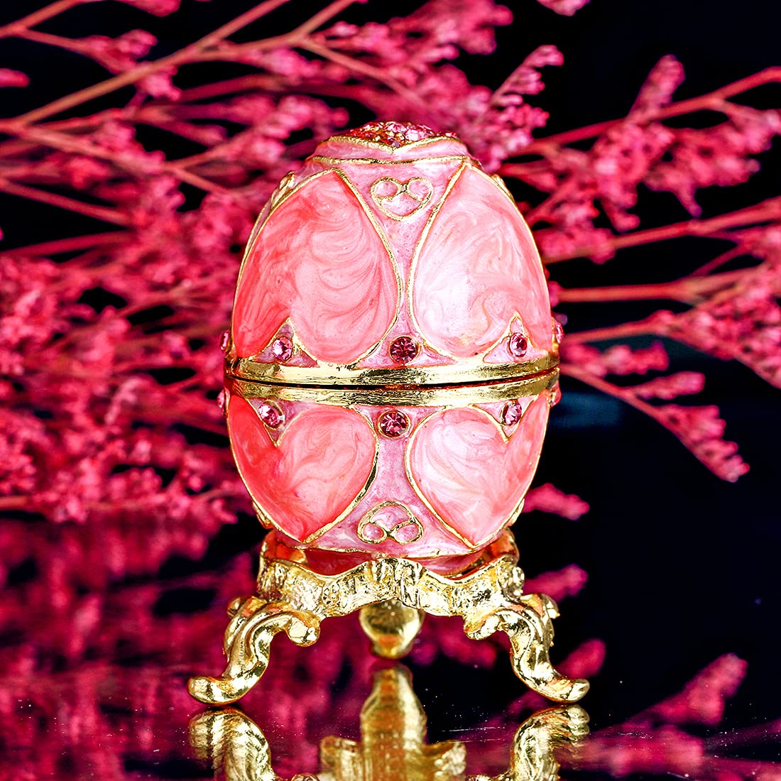 YU FENG Faberge Style Egg Shaped Trinket Box Hinged Jewelry Ring Holder Collectible Figurine Boxes Crystals