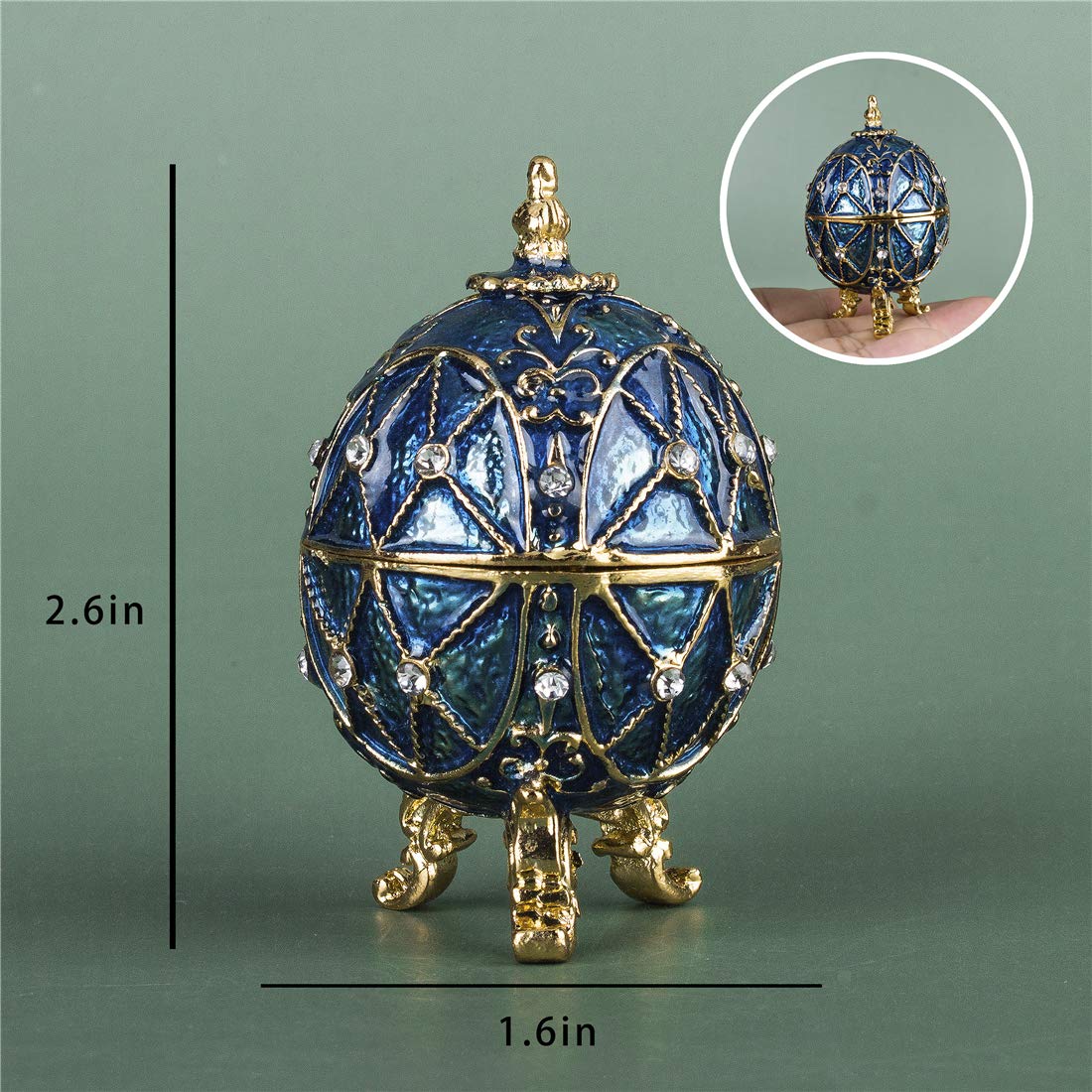 YU FENG Faberge Style Egg Shaped Trinket Box Hinged Jewelry Ring Holder Collectible Figurine Boxes Crystals