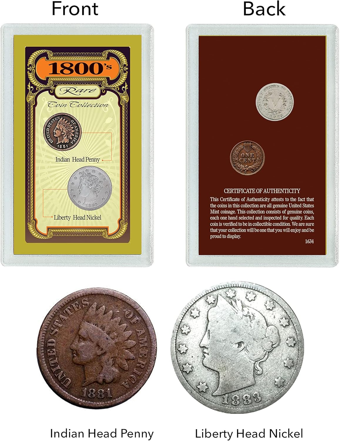 American Coin Treasures 1800's Rare Penny and Nickel Genuine United States Coin Collection in Sonically Sealed Acrylic