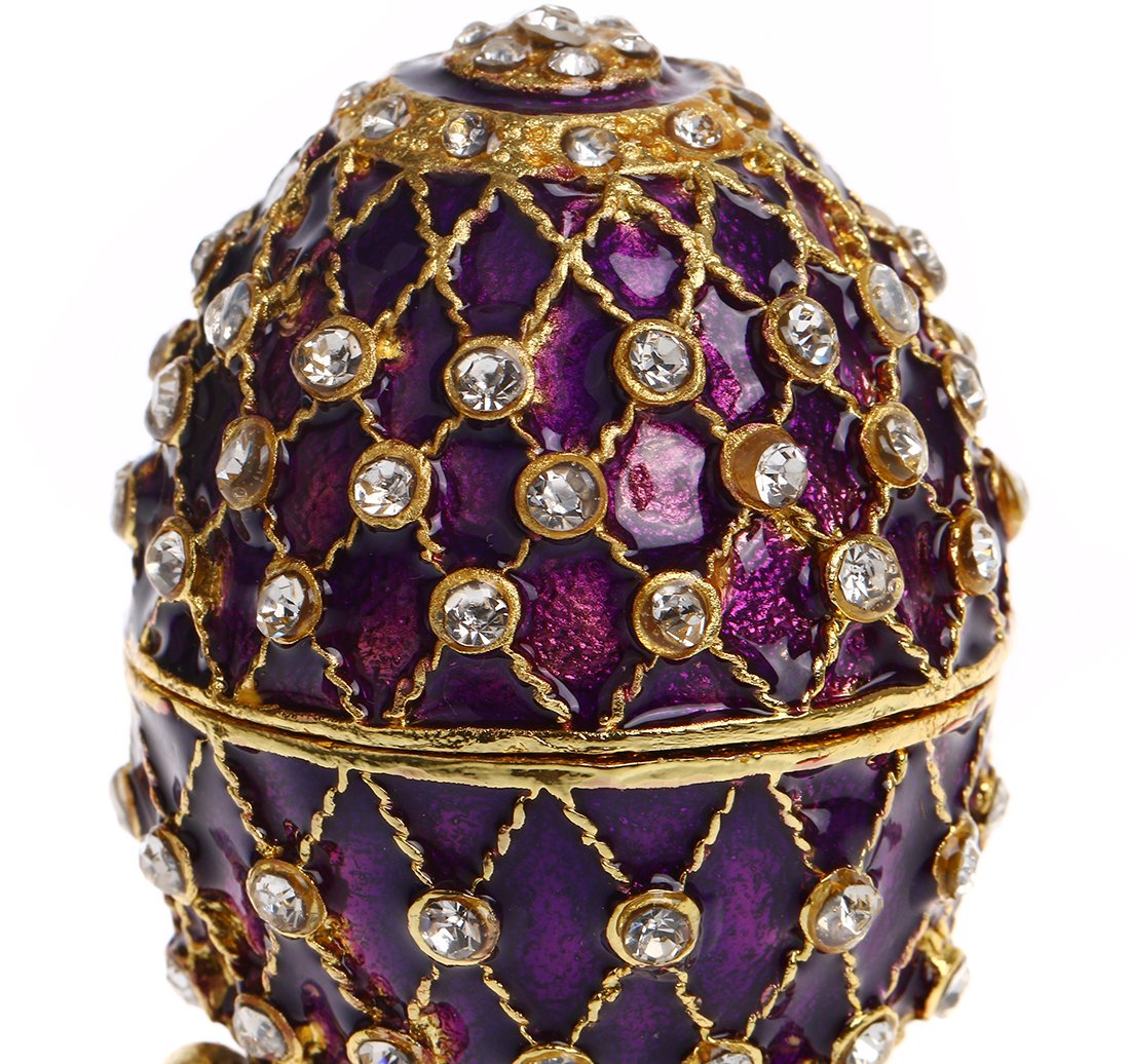 YU FENG Faberge Style Egg Shaped Trinket Box Hinged Jewelry Ring Holder Collectible Figurine Boxes Crystals