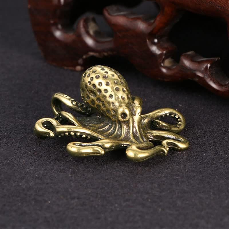 Opexicos 2Pcs Brass Octopus Home Decoration Antique Copper Animal Figurines Miniatures Desk Ornament Accessories Creative Table Tea Pets Craft