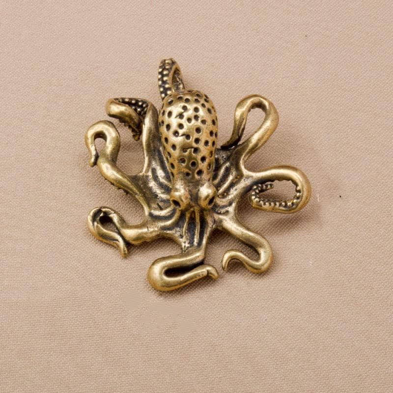 Opexicos 2Pcs Brass Octopus Home Decoration Antique Copper Animal Figurines Miniatures Desk Ornament Accessories Creative Table Tea Pets Craft