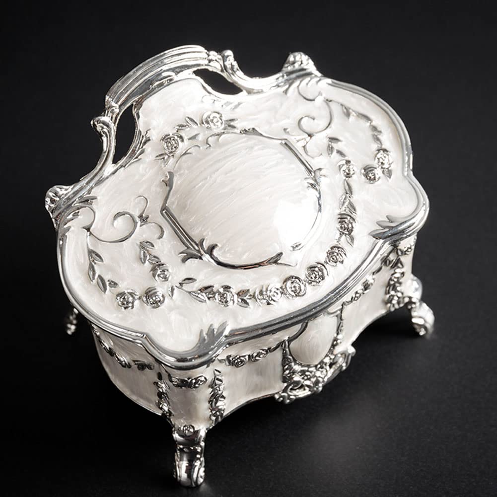 Luxury Vintage Metal Alloy Jewelry Box Ring Trinket Case Christmas Birthday Gift, Small