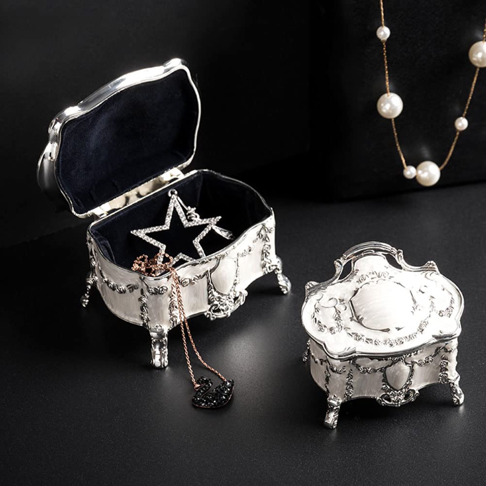 Luxury Vintage Metal Alloy Jewelry Box Ring Trinket Case Christmas Birthday Gift, Small