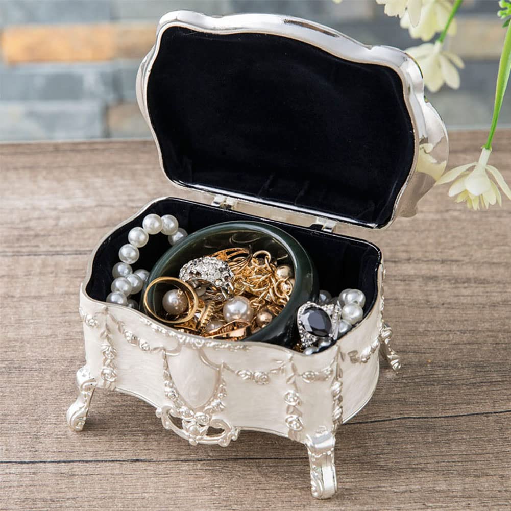 Luxury Vintage Metal Alloy Jewelry Box Ring Trinket Case Christmas Birthday Gift, Small