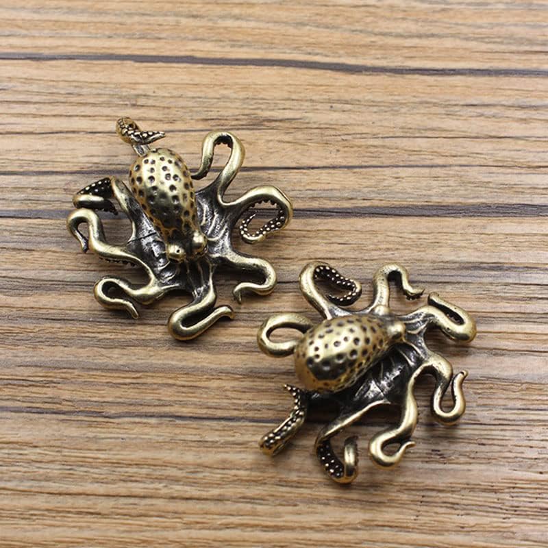 Opexicos 2Pcs Brass Octopus Home Decoration Antique Copper Animal Figurines Miniatures Desk Ornament Accessories Creative Table Tea Pets Craft
