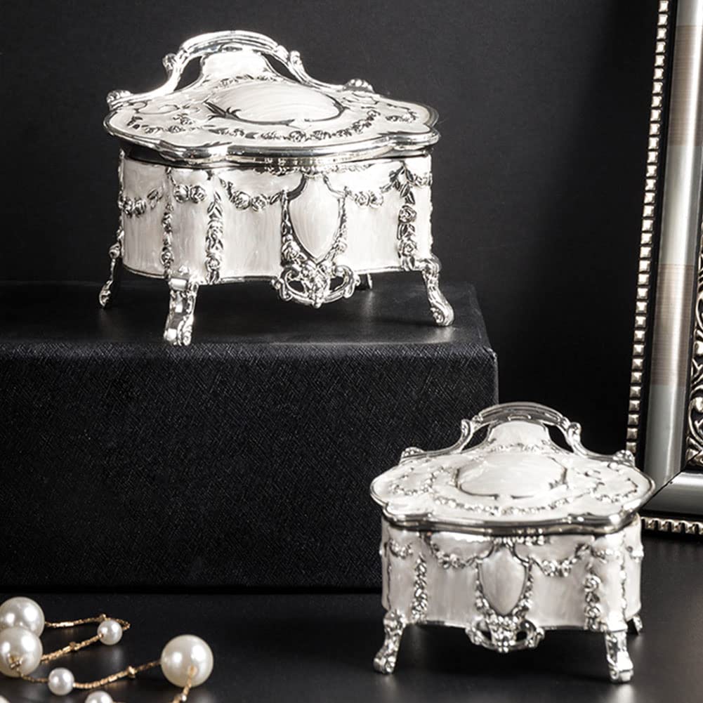 Luxury Vintage Metal Alloy Jewelry Box Ring Trinket Case Christmas Birthday Gift, Small