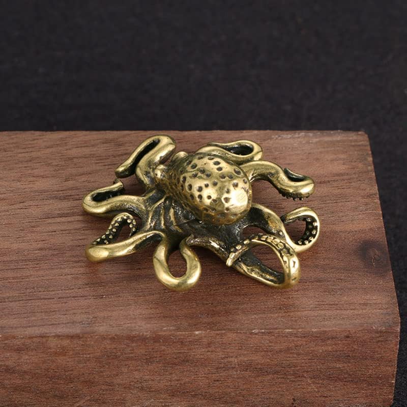 Opexicos 2Pcs Brass Octopus Home Decoration Antique Copper Animal Figurines Miniatures Desk Ornament Accessories Creative Table Tea Pets Craft