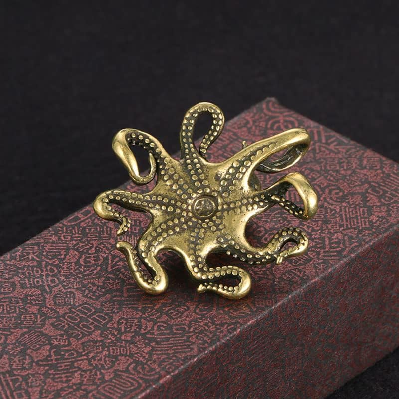 Opexicos 2Pcs Brass Octopus Home Decoration Antique Copper Animal Figurines Miniatures Desk Ornament Accessories Creative Table Tea Pets Craft