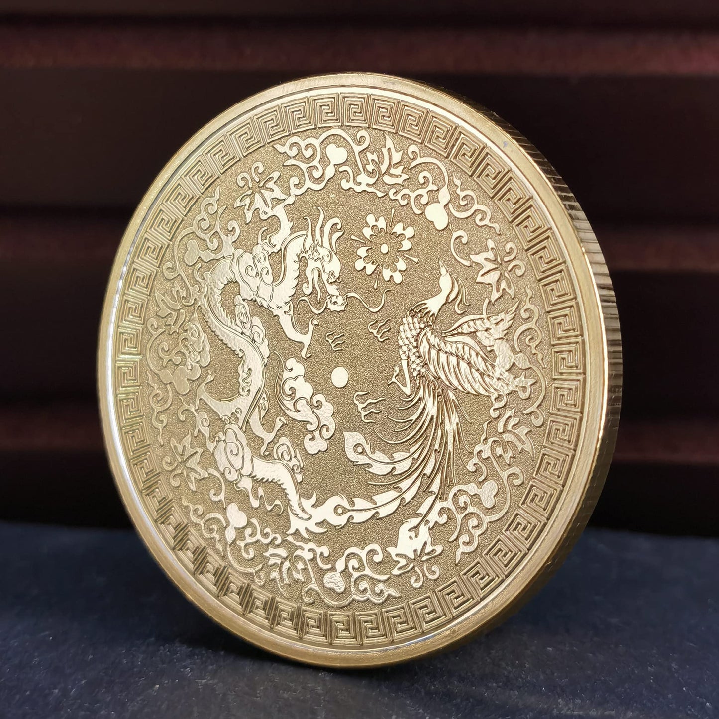 Chinese Mythical Creature Loong and Phoenix Lucky Coin - Antique Collectible Coin for Feng Shui, Wealth, and Good Fortune - Lottery Ticket Scratcher Tool